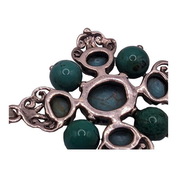 Vintage 925 Silver Blue & Green Turquoise Cluster Native American Style Pendant - Picture 3 of 6